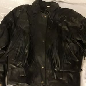 Ladies vintage fringed leather biker jacket